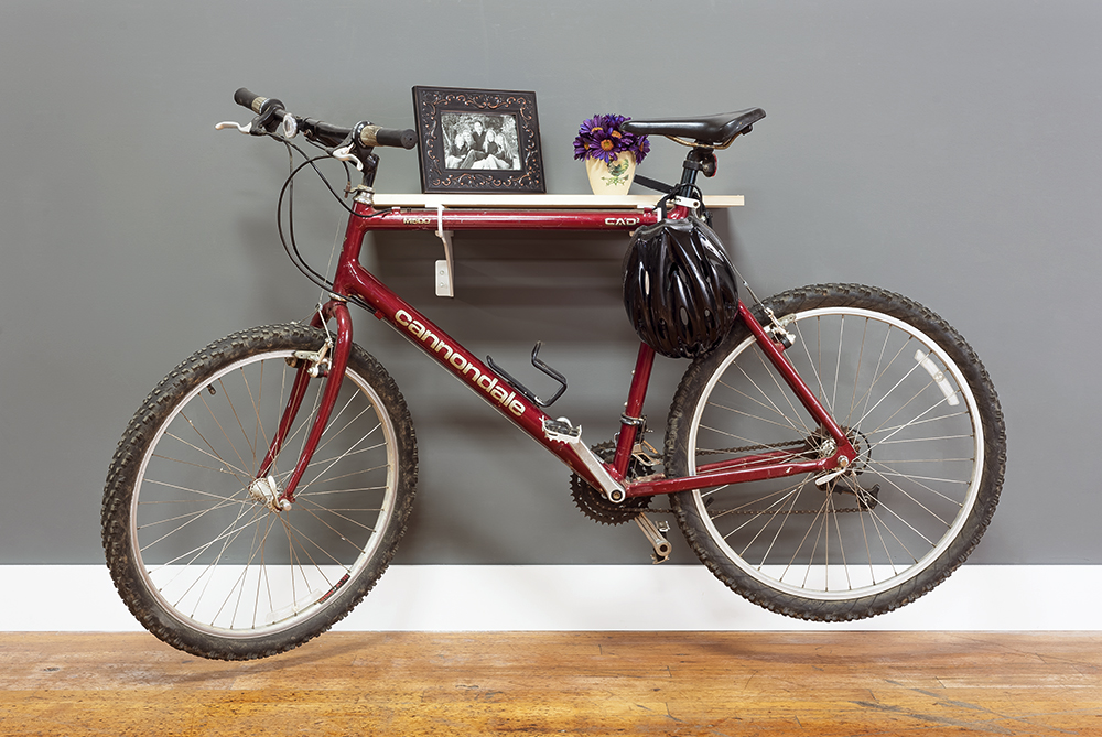 Wall mounted bike rack and shelf from Federal Brace.