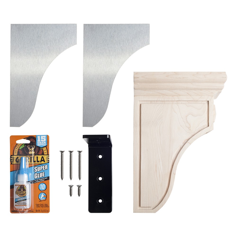 Scroll Mission Wood Corbel with Stainless Steel Accents Scroll Mission Wood Corbel with Stainless Steel Accents