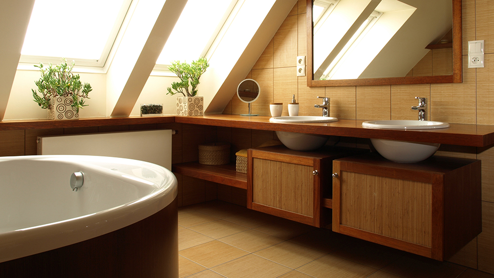 His and Hers floating vanity in bathroom