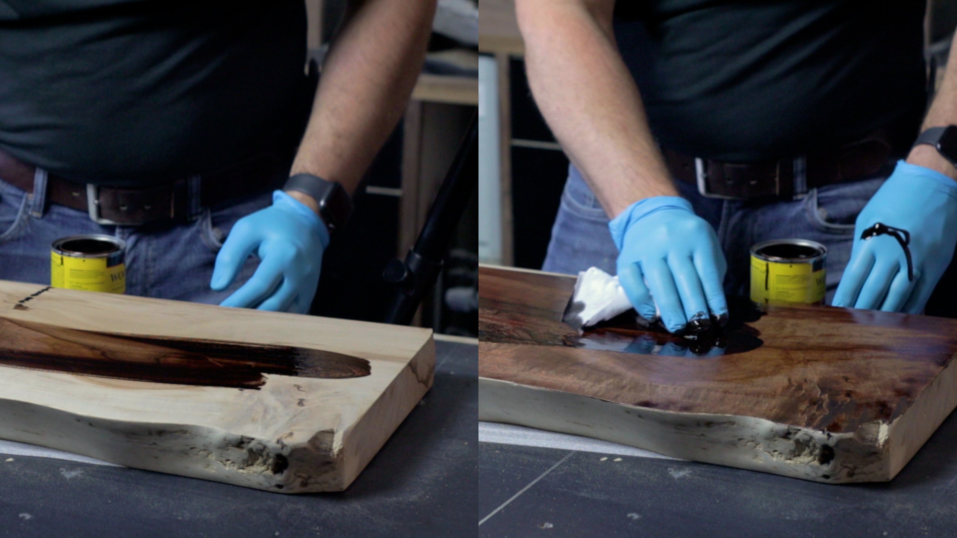 Staining a Live Edge Shelf