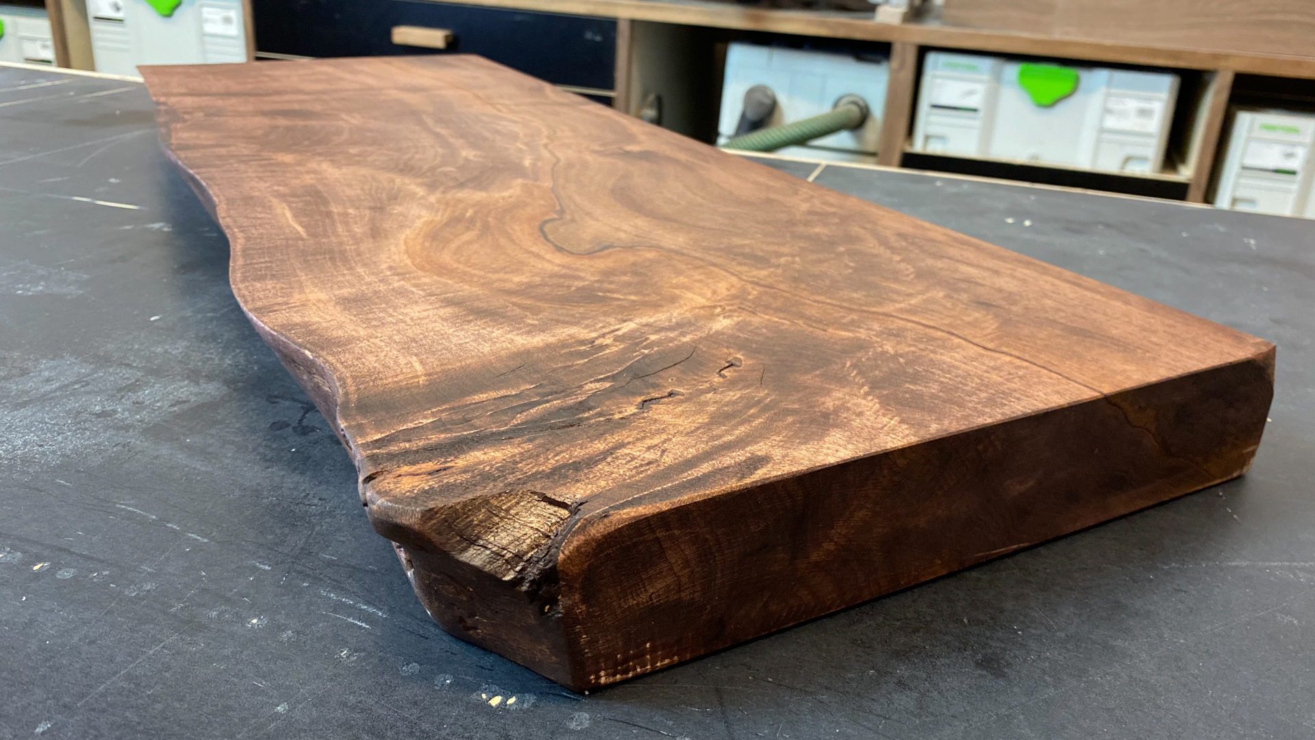 Stained Maple Live Edge Floating Shelf