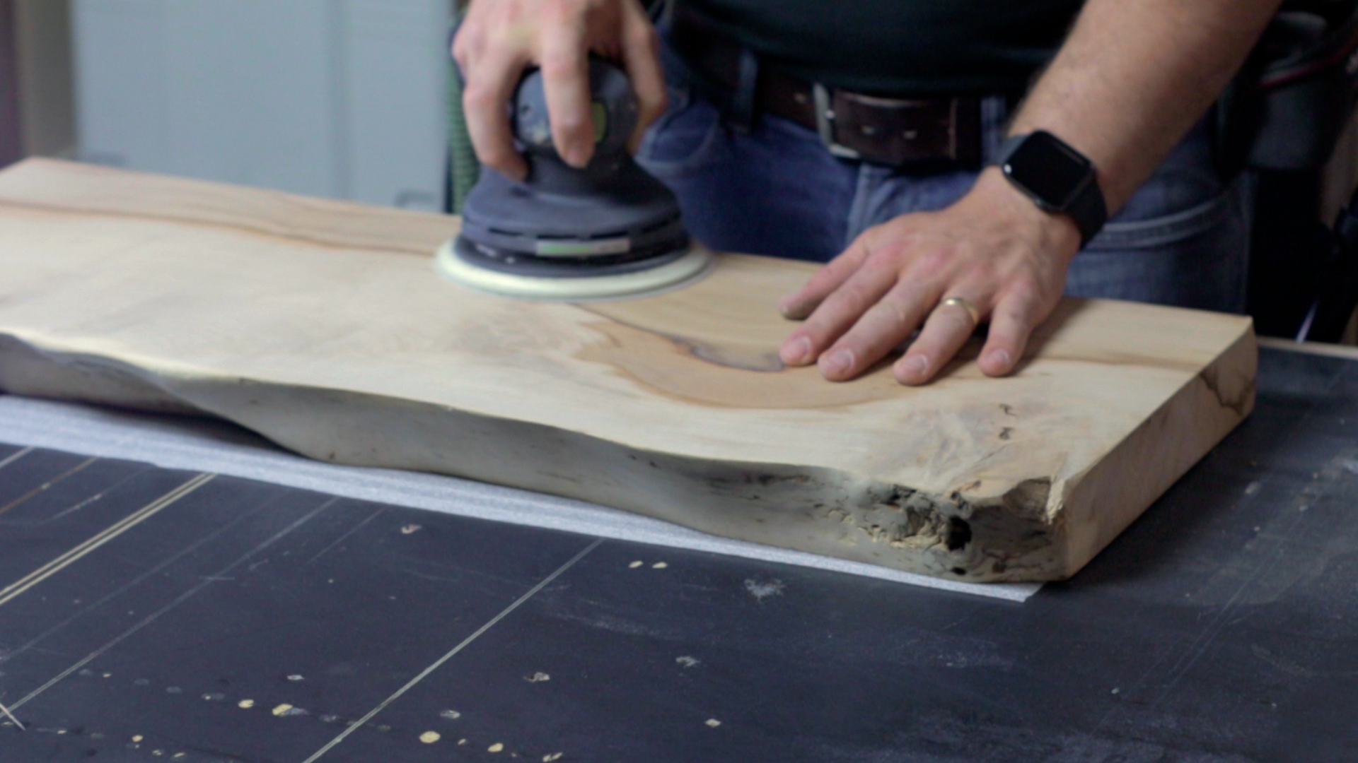 Sanding a Live Edge Shelf